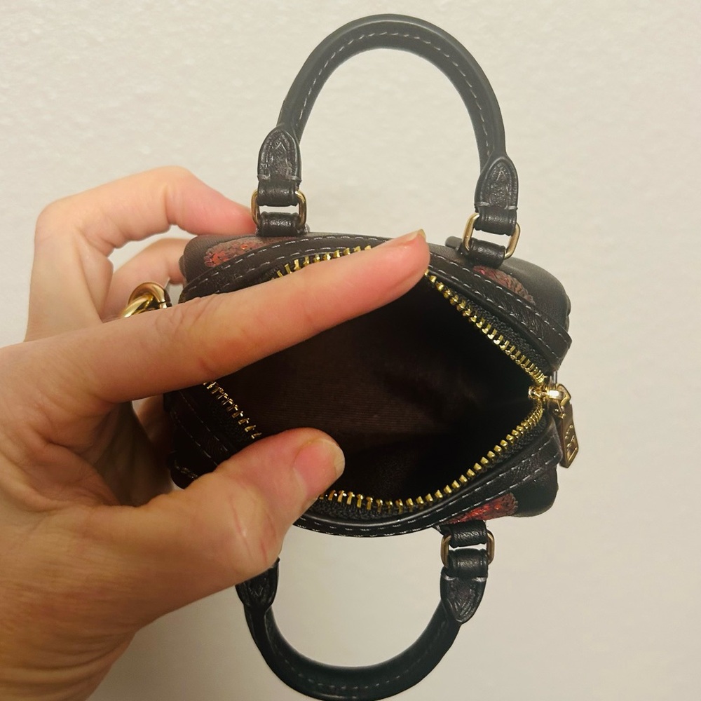 Coach Black Mini Bag Keychain with Red Sparkling Cherry Design - Picture 5 of 5